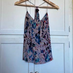 Trippy pink/purple floral spaghetti strap blouse a la JCrew, 2 but fits 4 too